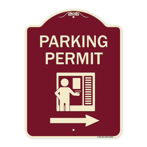 Signmission Parking Permit With Right ArrowHeavy-Gauge Aluminum Architectural Sign, 24" x 18", BU-1824-23401 A-DES-BU-1824-23401 - main